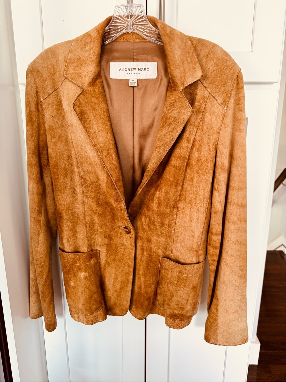Andrew Marc Women’s Tan Subtle Tiger Stripe Suede Jacket